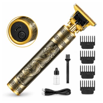 Vintage T9 Hair Trimmer – Professional Cordless Rechargeable Metal Body Hair Cutting Machine with Stainless Steel T-Blade, Precision Beard, Hair & Mustache Clipper for Men